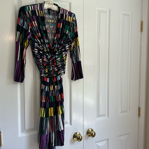 BCBGMaxAzria - Multicolored Striped Surplice Wrap Dress Size S - Picture 3 of 14